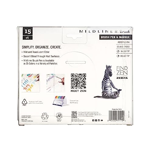 Zebra - Mildliner Brush Pincel De Punta Fina Y Pincel/Plumon Colores Variados 15 Piezas México