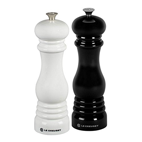 Le Creuset - Juego de molino de sal y pimienta, 8 x 5 1/2 pulgadas cada uno, blanco y negro