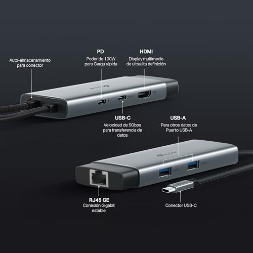 TP-Link Hub de Entrada USB C 6 en 1, PD100W, 4K 60Hz HDMI, USB C 5Gbps, 2× USB A 5Gbps, Gigabit Ethernet, Compatible con MacOS, Windows, Linux, iPad OS, iOS, Android, ChromeOS, Nintendo (UH6120C)