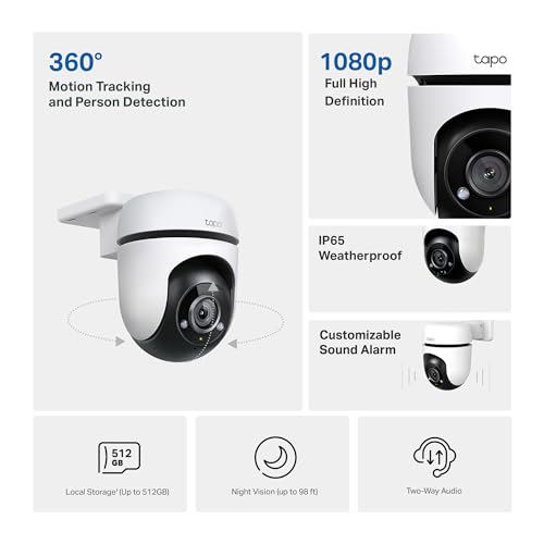 Cámara de Seguridad Wi-Fi TP-Link Tapo Nueva Generación 1080P con Visión Nocturna y Detección de Movimiento para Exteriores