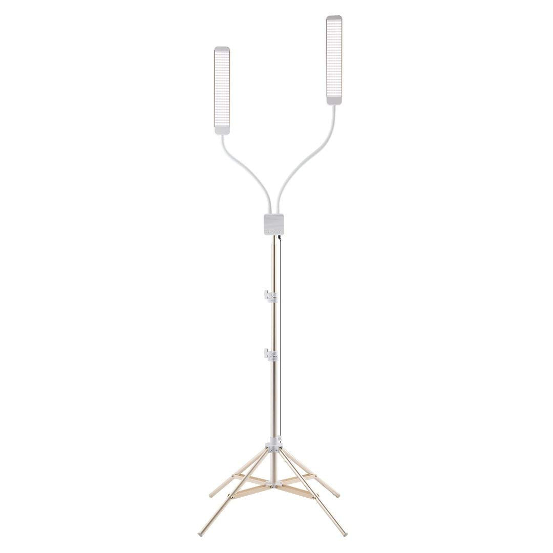 GLAMCOR Revolution X Kit de iluminación LED portátil para belleza y cuidado de la piel | Iluminación HD 5600K | brazos de doble longitud para un posicionamiento preciso (blanco/oro)