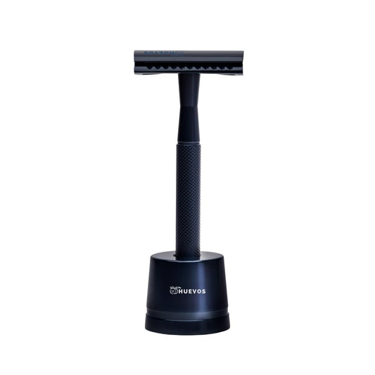 My Huevos - Safety Razor Rastrillo de Afeitar Masculino con 5 Hojillas de Repuesto - Afeitado Seguro y Preciso para Barba y Bigote - Mango de Metal Antideslizante - Color Azul