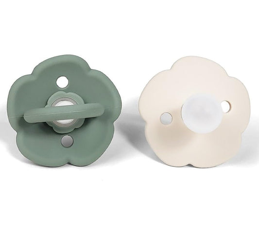 Chummies | paquete de 2 chupones para bebé 6 18 meses 100% de silicón muy suave (Salvia Verde & Beige)