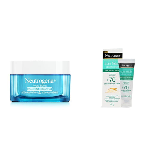 NEUTROGENA Hidratante Facial Hydro Boost Water gel 50 g + Sun fresh Protector Solar Facial sin color Dermcare Niacinamida FPS50 +, 40g