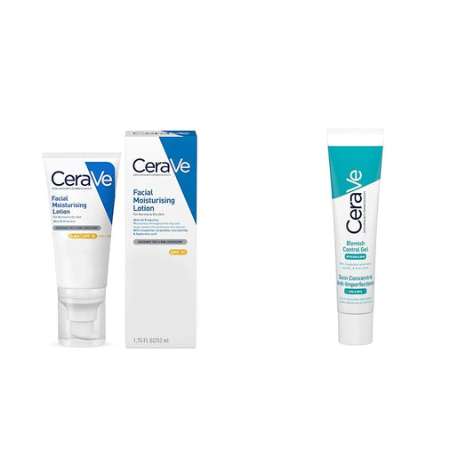 CeraVe Loción Hidratante de Rostro FPS30 |52ml| Hidratante facial diario con protector solar | Libre de fragancia + Gel Facial tratamiento Anti-imperfecciones Para Piel Grasa o Acne, 40ml