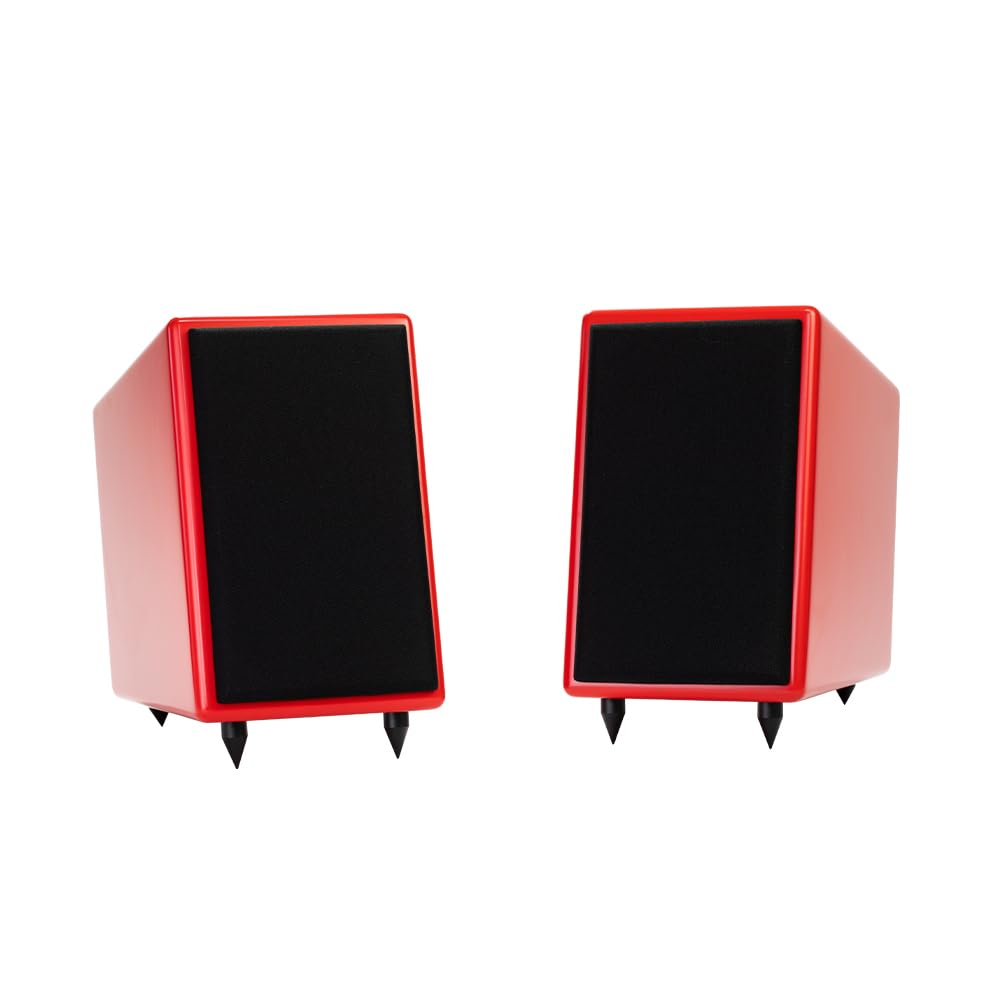 S.M.S.L - Sistema de altavoces pasivos Tabebuia para estantería, controladores Wavecor personalizados, 100 W por canal, respuesta de 56 Hz-32 kHz, distancia de pared ajustable con picos (par) (rojo)