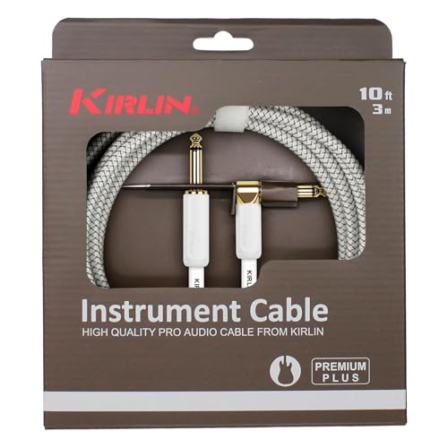 KIRLIN, KIRLIN Cable de instrumento Cable de 1/4 pulgadas, enchufe monofónico, blanco, 20 pies (IWB-202WGL-20/WT)