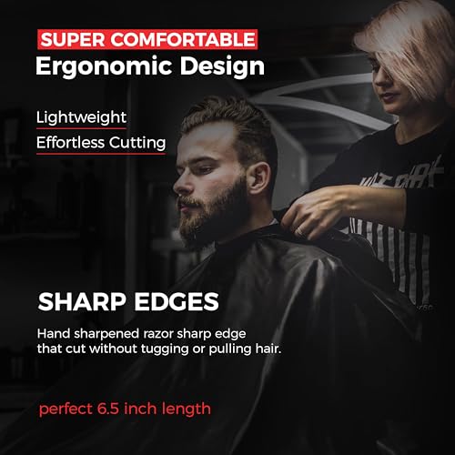 Suvorna Juego de tijeras de corte de pelo de 6,5 pulgadas con tijeras de adelgazamiento para peluqueros, peluqueros y uso doméstico - Juego de tijeras de pelo para adelgazar y cortar (negro)