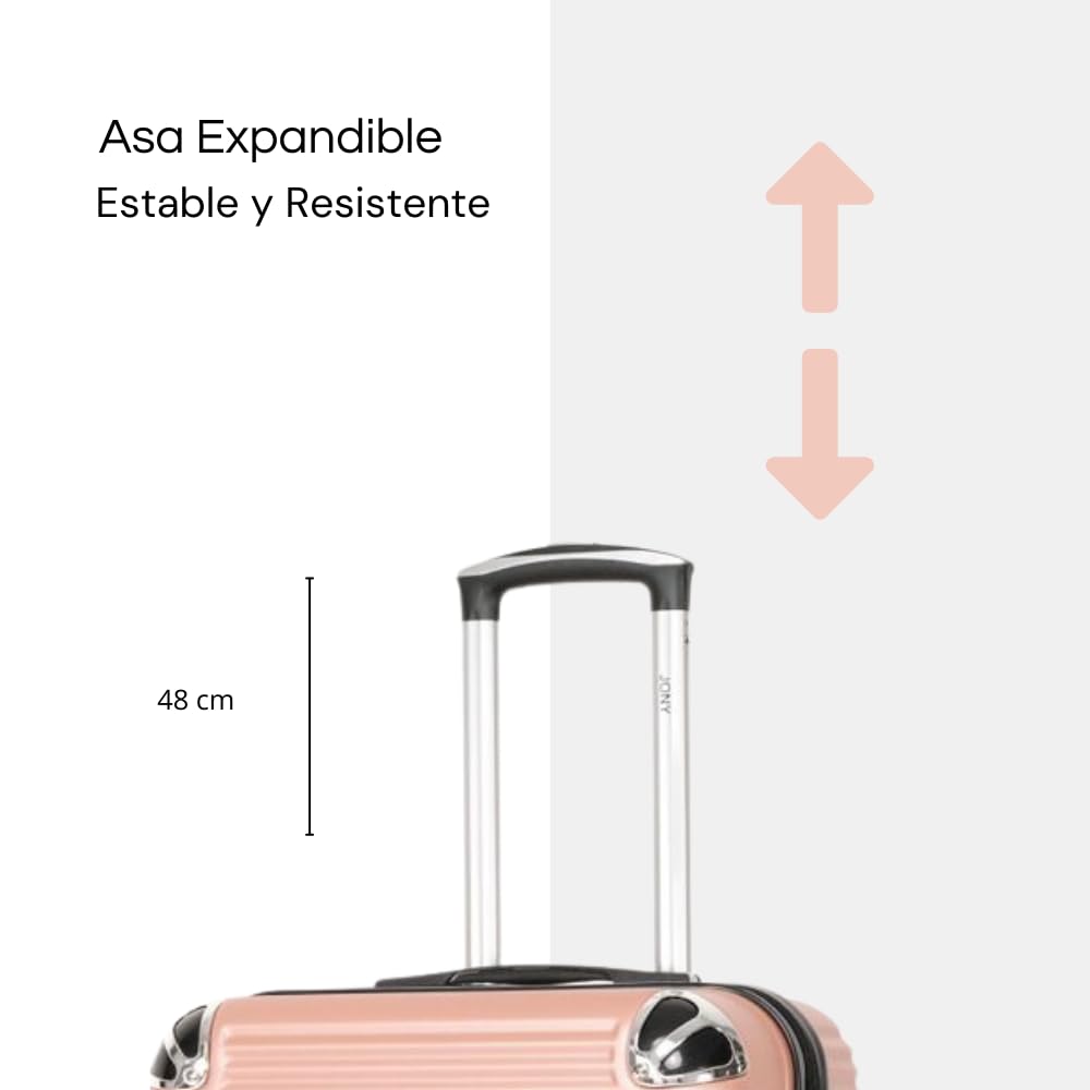 Maleta de Mano JONY Carry On Rigida Resistente Ruedas Giratorias 360 Mango Expandible ABS Candado de Seguridad (Oro Rosa Rayado)