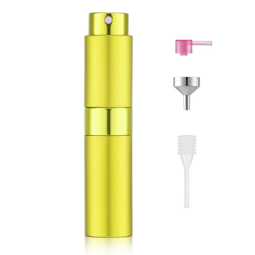 LISAPACK Botella atomizadora de perfume de 8 ml para viajes, dispensador de colonia recargable vacía, pulverizador portátil (amarillo)