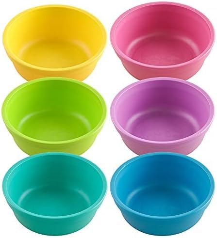 Re-Play - Juego de vajilla para niños pequeños, 6 compartimentos divididos de paredes profundas y 6 cuencos apilables para aperitivos y comidas diarias, apto para lavaplatos y microondas, fabricado en