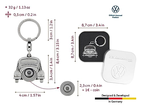 BRISA VW Collection VW Escarabajo Llavero, Chip de Carrito, en Caja de Regalo - Plata Antigua