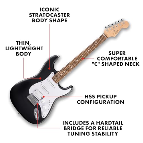 Debut Collection™ Stratocaster® HT HSS, Laurel Fingerboard, White Pickguard, Black