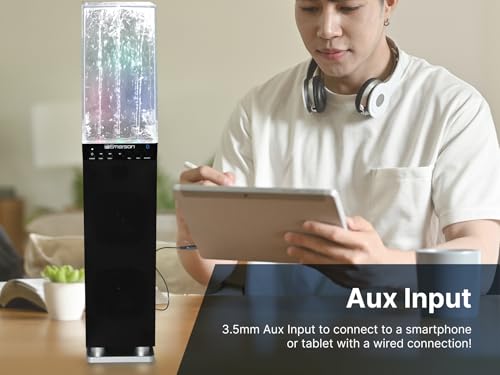 Emerson EHS-2001 Sistema de Altavoces de Torre de luz de Agua con Bluetooth y Radio FM, Altavoz inalámbrico de pie con Fuente de Agua LED, Sonido cristalino, transmisión Bluetooth
