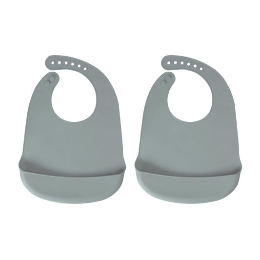 Baberos de Silicona sin BPA Gris con Bolsillo Impermeable y Colector de Alimentos para Bebés
