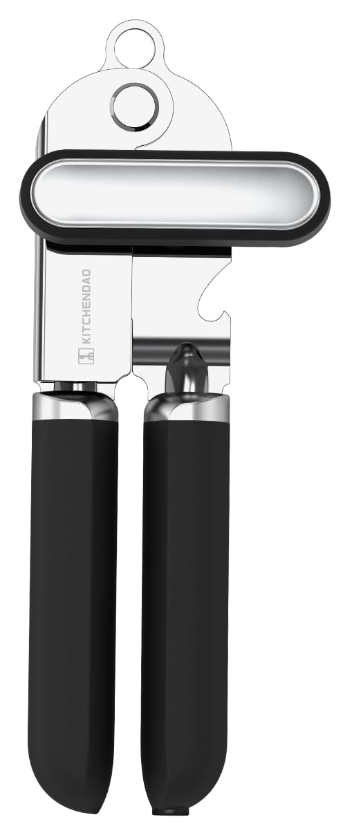 KITCHENDAO Abrelatas manual, abridor de latas de mano con imán, rueda de corte súper afilada para un corte de borde suave, perilla de gran tamaño de agarre para personas mayores y artritis, Negro