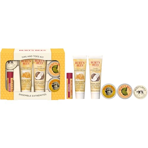 Burt's Bees Tips and Toes Kit Holiday Gift Set, 6 Travel Size Products in Gift Box - 2 Hand Creams, Foot Cream, Cuticle Cream, Hand Salve and Lip Balm