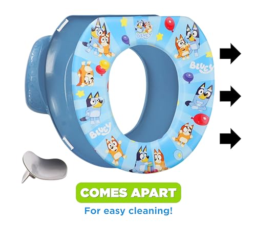 Bluey - Juego de entrenamiento para orinal, 2 piezas combinan un asiento suave para orinal y un taburete antideslizante, para niños pequeños y niños, entrenamiento para ir al baño con divertidos