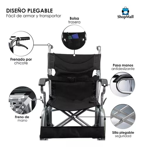 Silla de Ruedas Plegable Compacta Ligera para Adultos y Personas Mayores