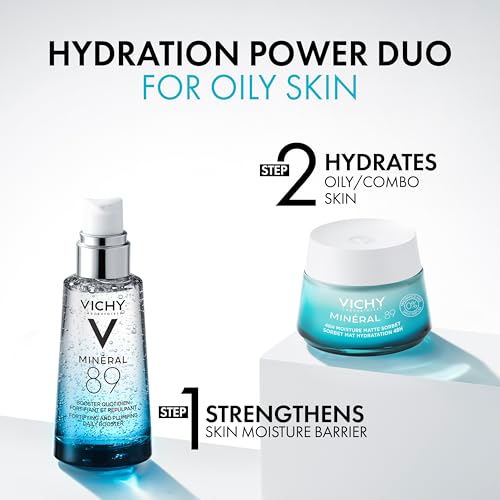 Vichy Minéral 89 Aqua Gel - Hidratante facial para piel grasa | Hidratante matificante | Ácido hialurónico + niacinamida + ácido salicílico | Control de brillo | Gel hidratante refrescante no