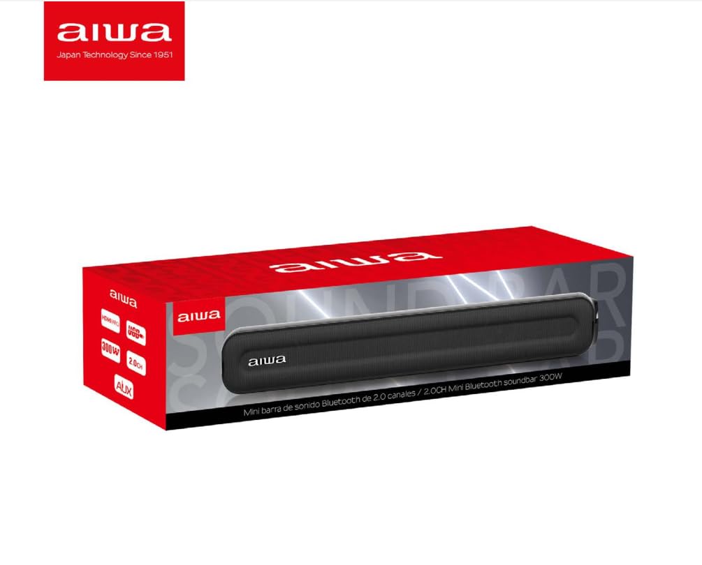 Barra de Sonido Aiwa AWSBH15 Negro 2.0Ch 300W con Bluetooth y Conectividad Versátil para TV