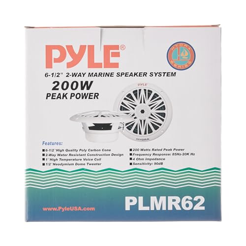 Pyle Bocinas Marinas 6.5 Pulgadas 200 Vatios, Altavoces para Exteriores, Impermeables y Resistentes, Cono Policarbonato, Borde de Goma Butílica, 1 Par