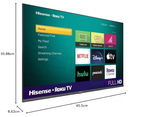 Hisense Television de 43" 1080p Full HD Smart TV Funciona con Alexa y Google Assistant + Soporte de Pared (Sin Bases) 43H4030F3 (Reacondicionado)