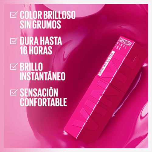 Maybelline Labial líquido brillante de larga duración, Superstay Vinyl Ink tono Striking 150, 4.2ml