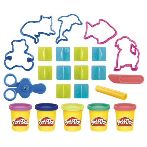 Set de Juego Play-Doh Creat y Aprende Multicolor con Mantel, Adhesivos, Cortadores de Animales y Herramientas para Niños y Niñas en Preescolar +3 Años