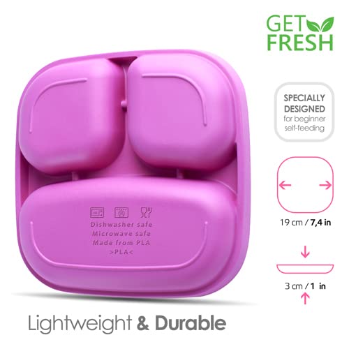 Get Fresh Juego de platos para niños divididos PLA - 2 piezas sin melamina - Vajilla infantil dividida segura para microondas - Platos infantiles apilables sin BPA - Platos reutilizables aptos para