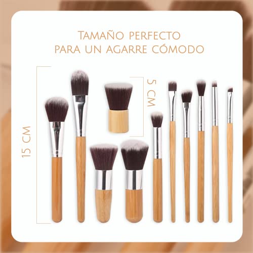 Set de Brochas de Maquillaje Mist Jewel Bambú Orgánicas Kabuki Ecológicas para Maquillaje Profesional 11pcs