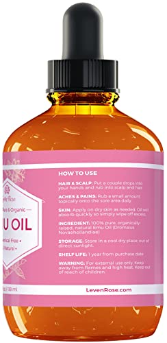 Emu Oil by Leven Rose, 100% Pure Natural Hair Strengthener Scar Minimizer Anti Aging Skin Moisturizer 4 oz
