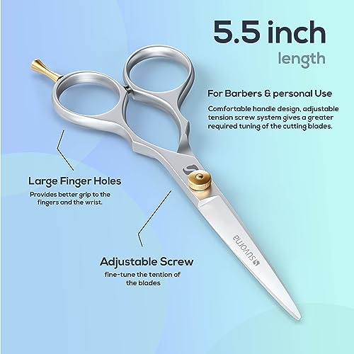Tijeras de corte de pelo Suvorna de 5,5" para profesionales, barberos y peluqueros - Tijeras de pelo para cortar y recortar - Tijeras de pelo de mano derecha para hombres y mujeres.