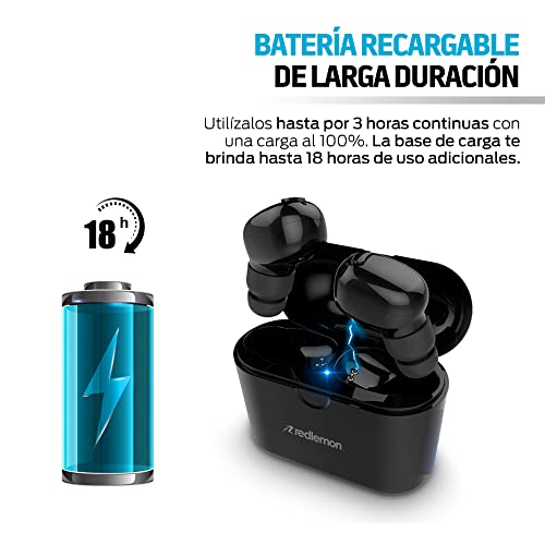 Redlemon Audífonos Bluetooth 5.0 Inalámbricos TWS con Base de Carga, Sonido High Definition, Resistentes a Salpicaduras de Agua y Polvo IP54, Manos Libres, Batería Recargable de Larga Duración