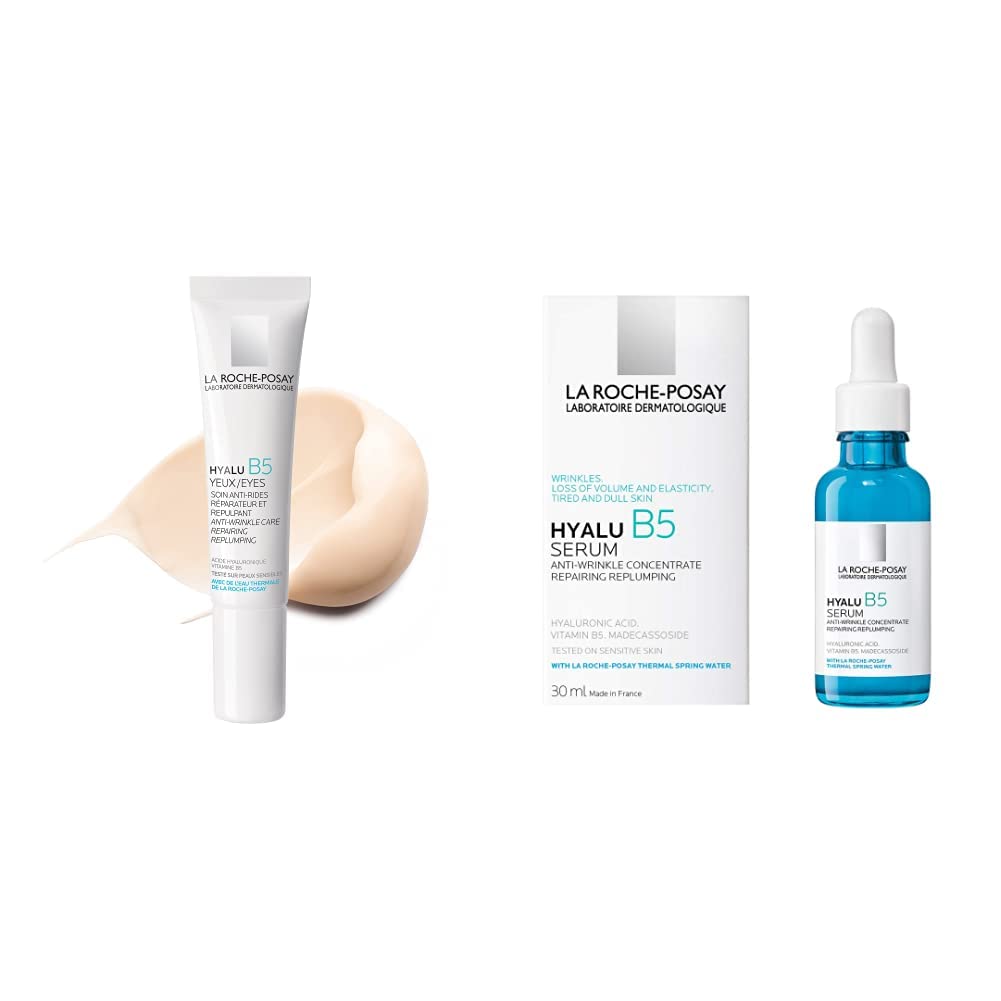 La Roche Posay Hyalu b5 contorno de ojo + Hyalu B5 Serum Facial de Acido Hialuronico con Vitamina B5 Puro. Suero Concentrado Antiarrugas, 30 ml