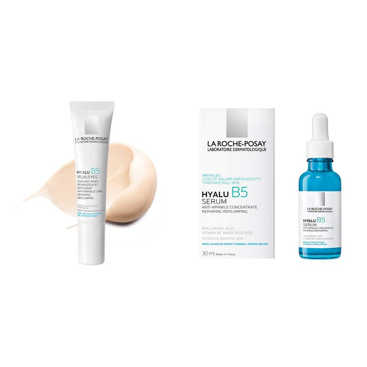 La Roche Posay Hyalu b5 contorno de ojo + Hyalu B5 Serum Facial de Acido Hialuronico con Vitamina B5 Puro. Suero Concentrado Antiarrugas, 30 ml