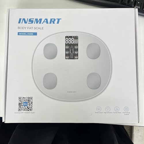 INSMART Báscula de grasa corporal para personas digital con aplicación, báscula Bluetooth para frecuencia cardíaca, grasa corporal, IMC, peso, masa muscular, agua, proteínas, músculos esqueléticos