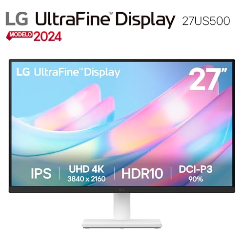 LG Monitor 27US500-W UHD (3840 x 2160) 27" IPS Refresh Rate 60 Hz, Tiempo de Respuesta de 5ms (GtG), Contrast Ratio de 1000:1