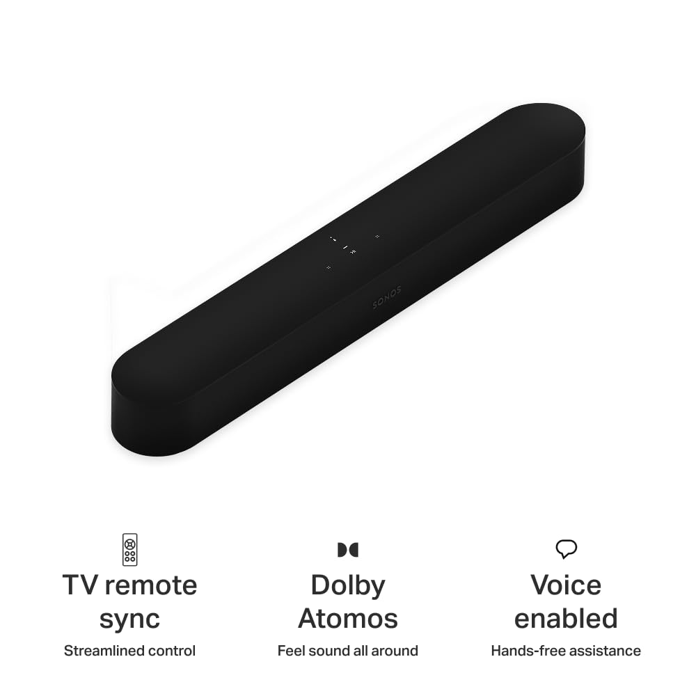 Sonos Beam (Gen 2) Barra de Sonido Inteligente para TV de tamaño Compacto con tecnología Dolby Atmos