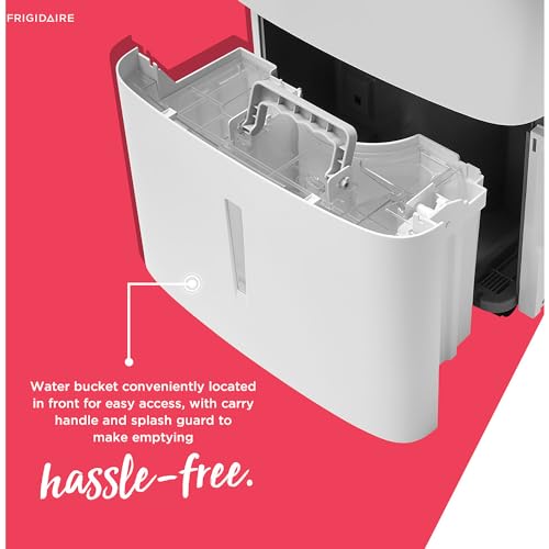 Frigidaire Deshumidificador portátil de 50 pintas para sótano, hogar y ático, 115 V, amortiguador silencioso de humedad para control de humedad con apagado automático y cubeta de agua extraíble/opción