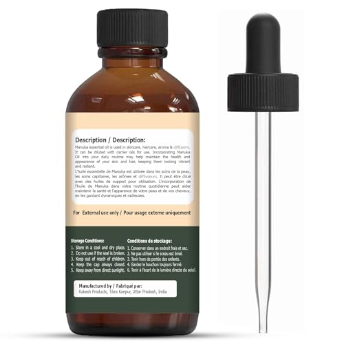 Organic Zing Manuka (Leptospermum scoparium) Oil | Pure & Natural Oil for Skin Care. Hair Care, Aroma & Diffusers- 30ml/1.01fl oz