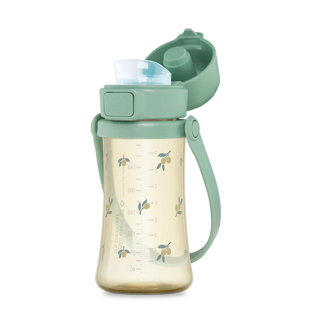 GROSMIMI - Vaso de agua de flujo lento para niños pequeños, sin BPA, 10 onzas (PPSU, oliva)