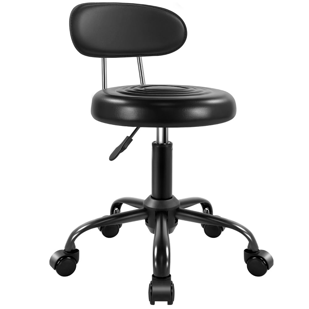 Taburete Giratorio WKWKER Negro con Respaldo Ajustable en Altura para Spa, Salón, Hogar y Oficina