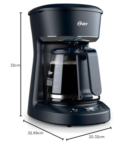Cafetera Oster Negra Sistema Programable con Reloj Digital de 12 Tazas