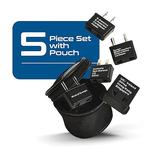 Ceptic Internacional En todo el mundo adaptador de viaje enchufe Set de 5 piezas, ideal para teléfonos celulares, cargadores de batería, computadoras portátiles