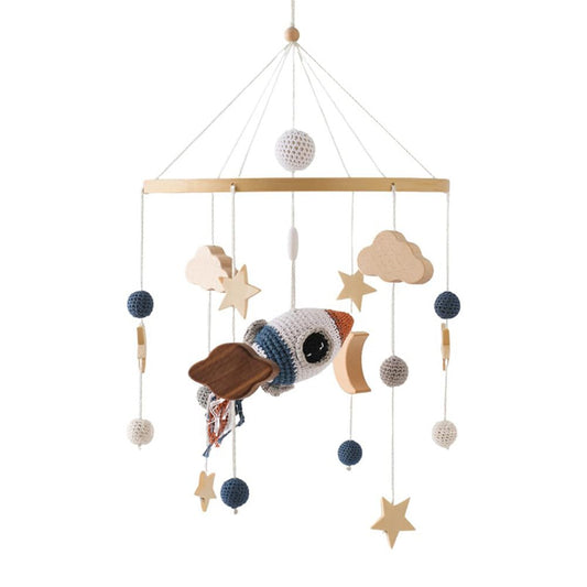 Decoración de guardería para cuna, móvil de bebé para cuna, diseño de cohete de ganchillo, decoración de guardería, móvil para moisés, colgante para guardería y decoración de techo