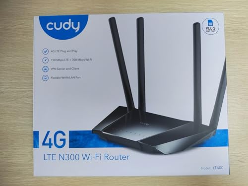 Cudy N300 WiFi desbloqueado 4G LTE Router módem con ranura para tarjeta SIM, WiFi de 300 Mbps, LTE Cat4, EC25-AFX Qualcomm Chipset, 5dBi Antenas de alta ganancia, FDD, DDNS, VPN, Cloudflare, Plug and