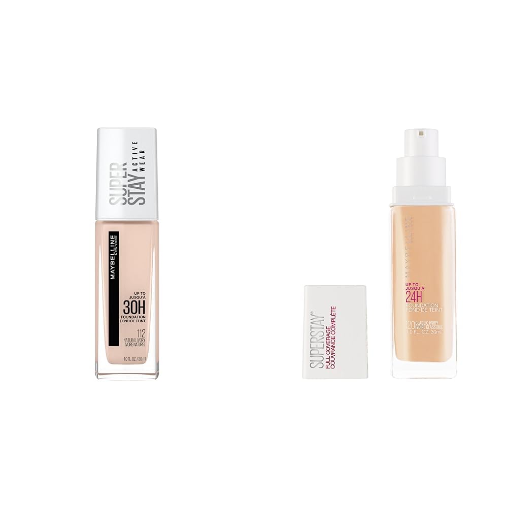 Maybelline Base Full Coverage 24 H + Base de Maquillaje Superstay, Full Coverage, 120 Natural Ivory, 30 ml