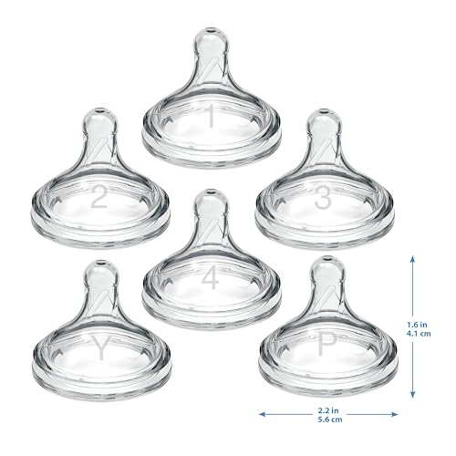 Dr. Brown's Natural Flow® Preemie Flow™ - Tetina de silicona para biberón, flujo más lento, 0 m+, 100% silicona, 6 unidades
