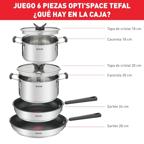 Batería de Cocina T-Fal Acero Inoxidable OPTI'SPACE 6 Piezas
